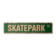 thumbnail image 1 of SKATEPARK Vintage Aluminum Street Sign skateboard ramp skateboarding skateboarder sports rustic metal tin | Indoor/Outdoor |  30" Wide, 1 of 4