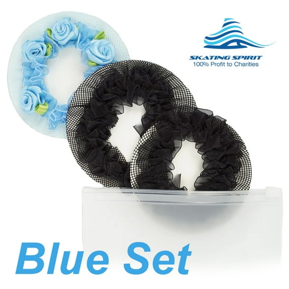 SKATING SPIRIT Colored Hair Net Ballet Bun Cover for Women and Teens (3 pieces set), for Dance Skating Gymnastic Party Wedding Event
