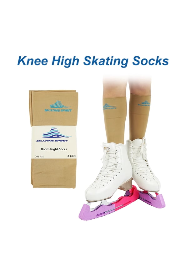 Figure Skating Socks (2 Pairs), Knee high, Extra wide cuff band non-slipping