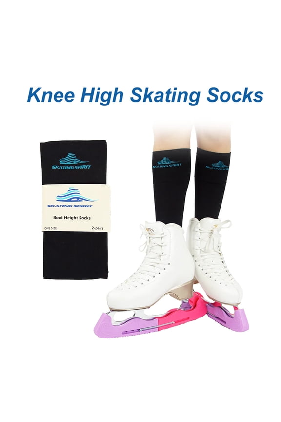 Figure Skating Socks (2 Pairs), Knee high, Extra wide cuff band non-slipping
