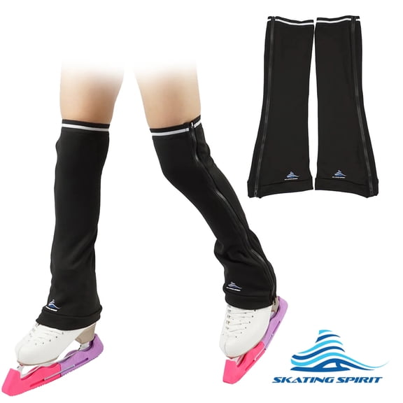 SKATING SPIRIT Ice Figure Skating Leg Warmer (1 pair), Zip-on Zip-Off, Non-Slip Cuff Band, Fleece Lined Thermal Fabric