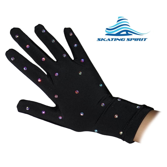 SKATING SPIRIT Thermal Figure Skating Competition Gloves (1 pair) Sparkle Rhinestone Decoration, for Performance Show Dance