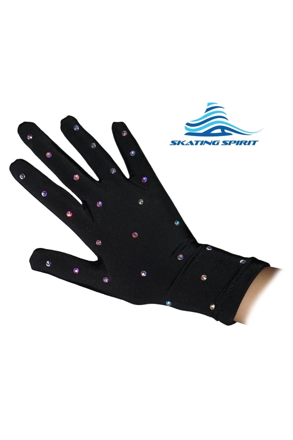 Thermal Figure Skating Competition Gloves (1 pair) Sparkle Rhinestone Decoration, for Performance Show Dance