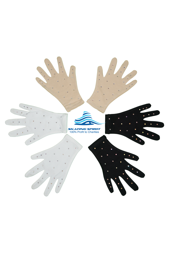 Thermal Figure Skating Competition Gloves (1 pair) Sparkle Rhinestone Decoration, for Performance Show Dance