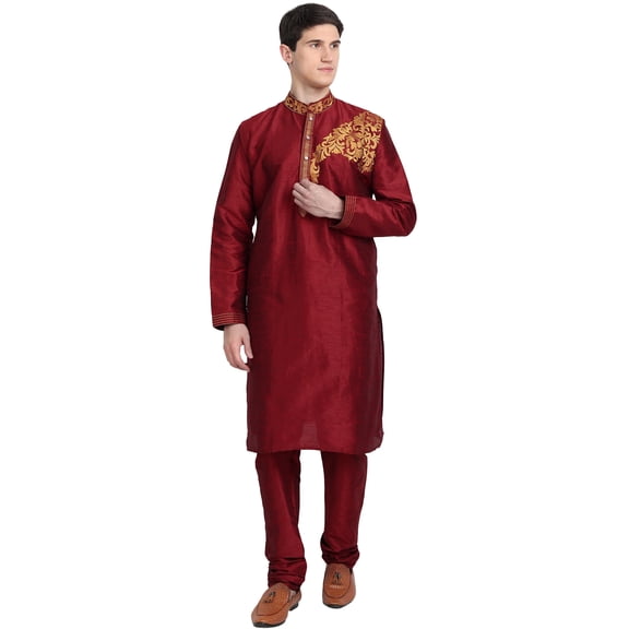 SKAVIJ Art Silk Kurta Pajama Set for Men Festive Wear Dress Red M