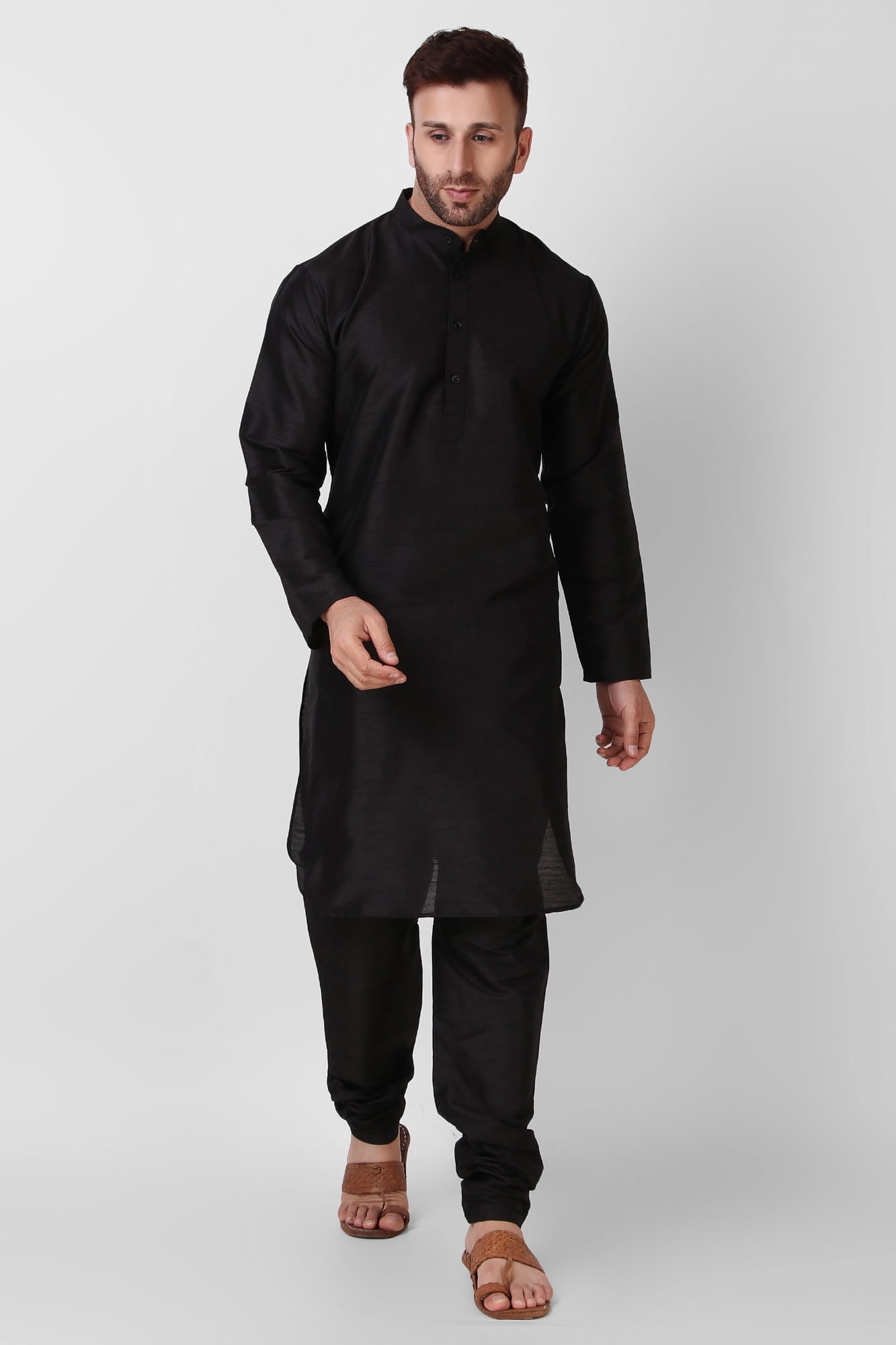 SKAVIJ Set Pigiama Kurta Uomo In Seta Artistica – 2 Pezzi (camicia Lunga E Pantaloni), Con Ricami, Taglie S-XL – Comodo Ed Elegante
