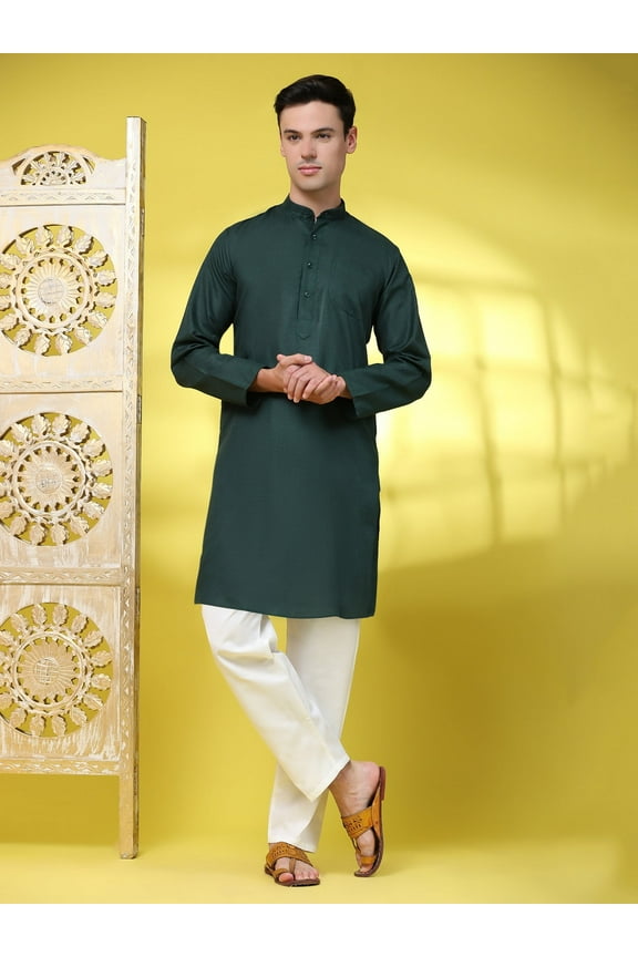 Cotton Casual Kurta Pajama for Men Indian Ethnic wear Clothing Green M