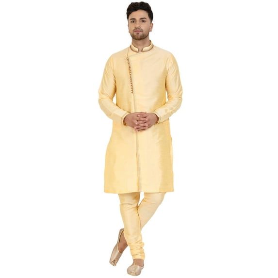 SKAVIJ Embroidered Kurta Pajama Set for Men Indian Ethnic Wedding Dress Set Beige M