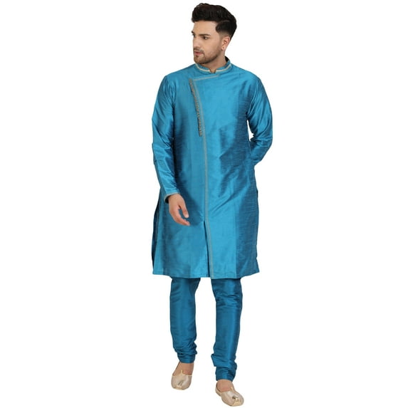SKAVIJ Embroidered Kurta Pajama Set for Men Indian Ethnic Wedding Dress Set Turquoise S