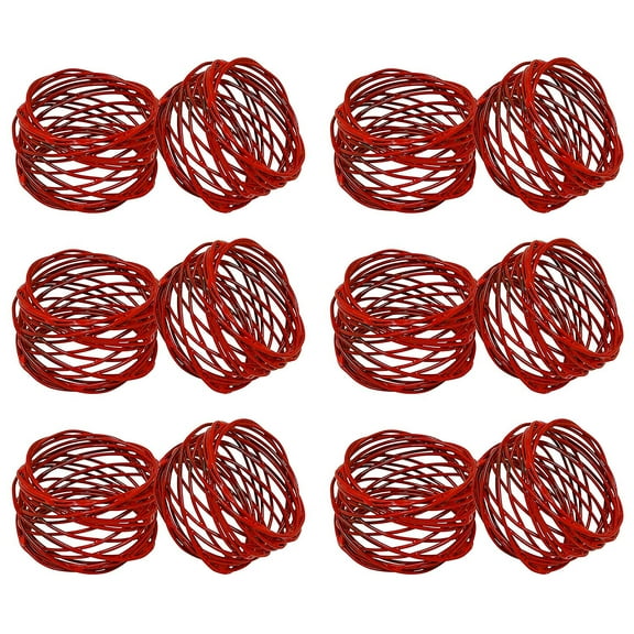 SKAVIJ Indian Handmade Round Metal Red Napkin Rings Set of 12 for Dinner Parties, Dining Table Decoration Napkin Holder Red (Pack of 12)