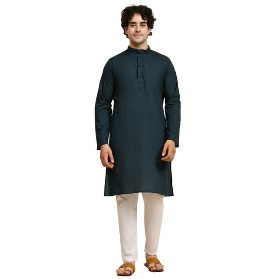 SKAVIJ Kurta Pajama Set for Men Cotton 2 Piece Top Bottom Traditional Indian Dress Green XL