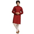 thumbnail image 1 of SKAVIJ Kurta Pajama Set for Men Cotton 2 Piece Top Bottom Traditional Indian Dress Red M, 1 of 11