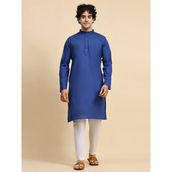 SKAVIJ Kurta Pajama Set for Men Cotton 2 Piece Top Bottom Traditional Indian Dress Royal Blue XL