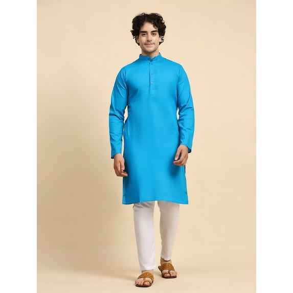 SKAVIJ Kurta Pajama Set for Men Cotton 2 Piece Top Bottom Traditional Indian Dress Turquoise S