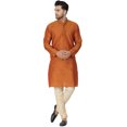 thumbnail image 1 of SKAVIJ Kurta Pajama Set for Men Jacquard Silk Embroidered Party Wear Dress Brown S, 1 of 6