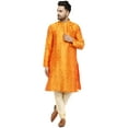 thumbnail image 1 of SKAVIJ Kurta Pajama Set for Men Jacquard Silk Embroidered Party Wear Dress Gold XL, 1 of 6