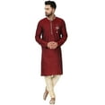 thumbnail image 1 of SKAVIJ Kurta Pajama Set for Men Jacquard Silk Wedding Dress Red L, 1 of 6