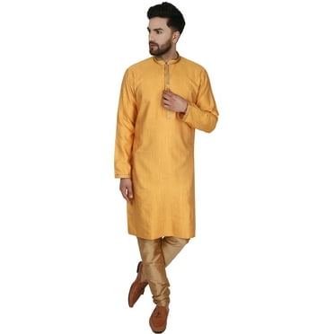 SKAVIJ Kurta Pyjama Set for Men Indian Traditional Wear Gold L