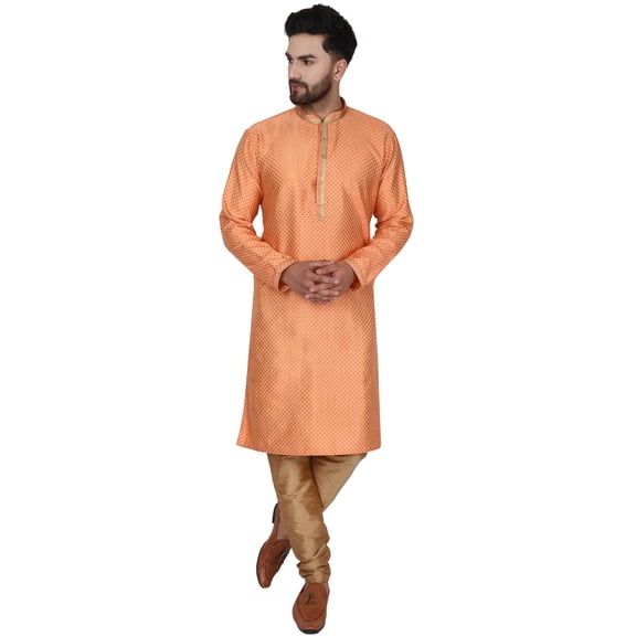 SKAVIJ Kurta Pyjama Set for Men Indian Traditional Wear Orange S