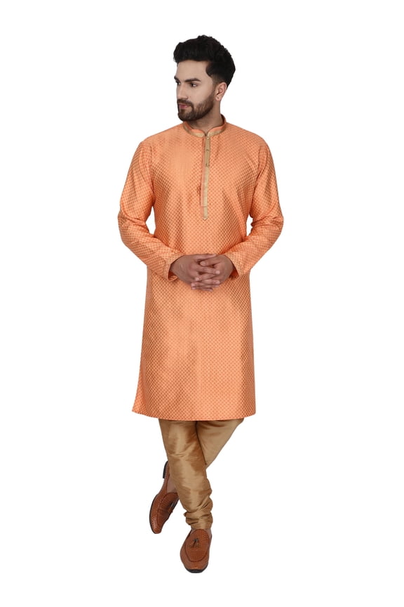 Kurta Pyjama Set for Men Indian Traditional Wear Orange S