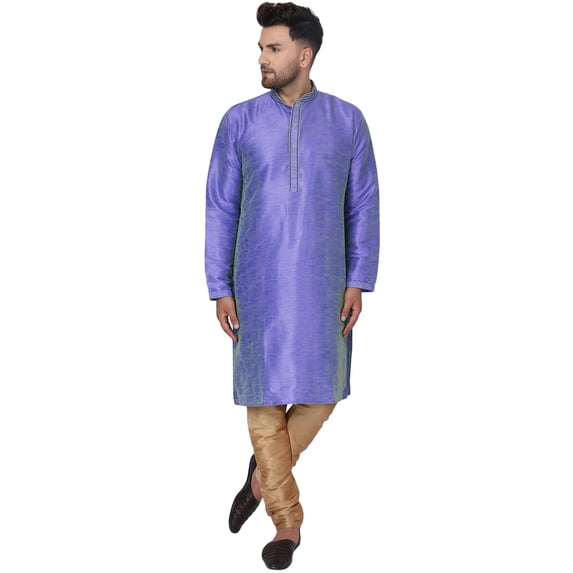 SKAVIJ Kurta Pyjama for Men 2-Piece Indian Traditional Party Dress Blue XL