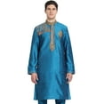 thumbnail image 1 of SKAVIJ Kurta for Men Art Silk Embroidery Long Shirt Indian Wedding Dress Onlly Top Turquoise, Large, 1 of 6