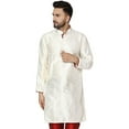 thumbnail image 1 of SKAVIJ Men's Art Silk Indian Wedding Long Kurta Regula Fit (Large, Offwhite), 1 of 5