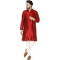 thumbnail image 1 of SKAVIJ Men's Art Silk Kurta Pajama Set Indian Traditional Wear Dress Red L, 1 of 6