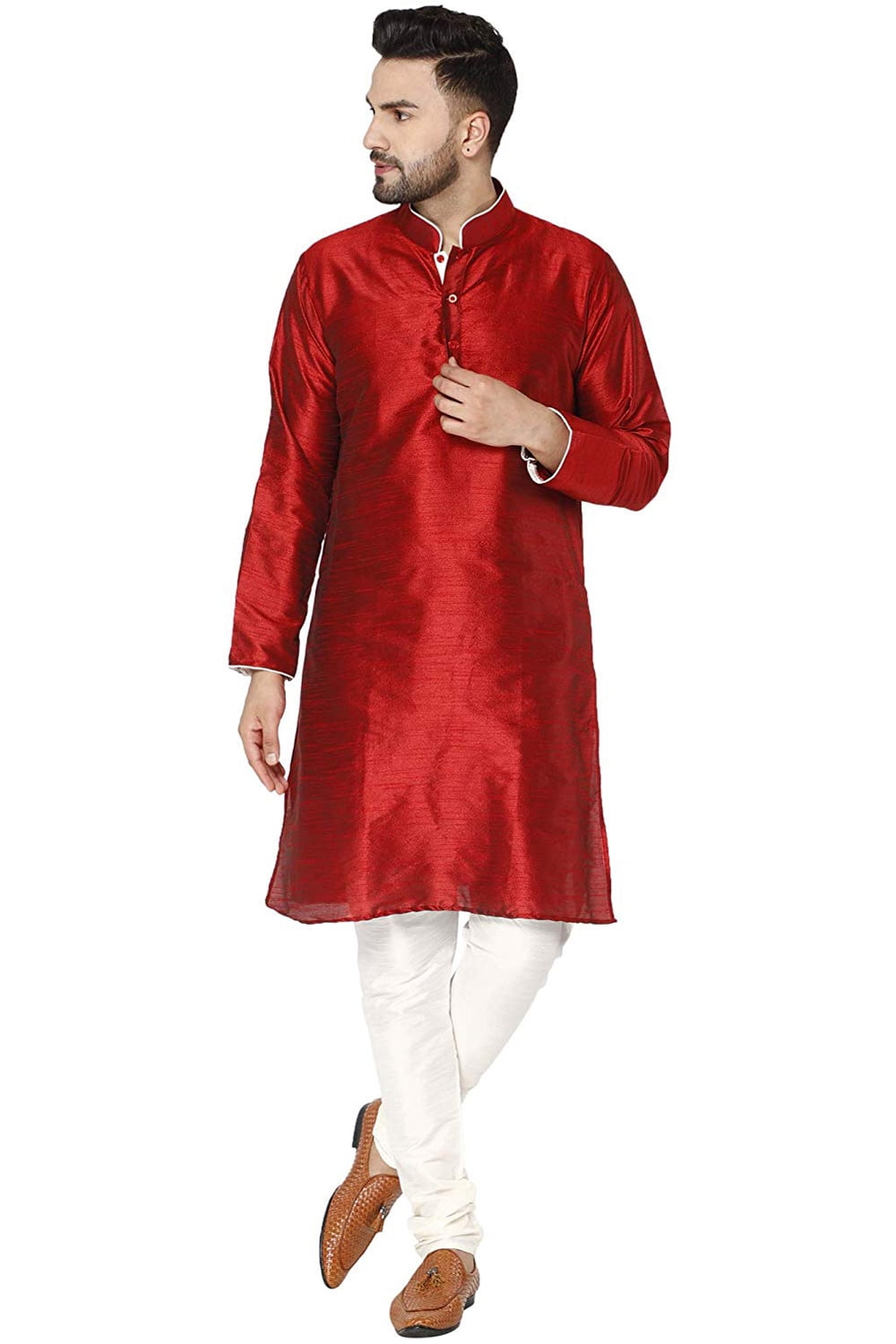 Men's Cotton Kurta Pajama Set - Green Band Collar | Indian Casual & Yoga Wear | Henley Shirt & Pants
