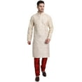 thumbnail image 1 of SKAVIJ Men's Art Silk Printed Kurta Pajama Set Festive Wear Suit Beige L, 1 of 6