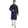 thumbnail image 1 of SKAVIJ Men's Art Silk Printed Kurta Pajama Set Festive Wear Suit Blue XL, 1 of 6
