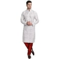 thumbnail image 1 of SKAVIJ Men's Art Silk Printed Kurta Pajama Set Festive Wear Suit Off-White XL, 1 of 6
