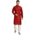 thumbnail image 1 of SKAVIJ Men's Art Silk Printed Kurta Pajama Set Festive Wear Suit Red XL, 1 of 6