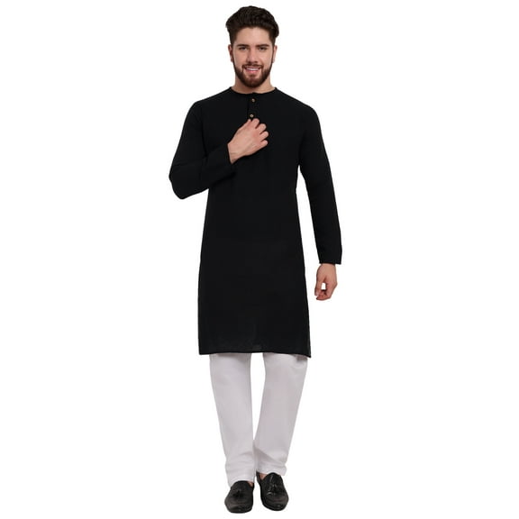 SKAVIJ Men's Cotton 2 Piece Set Casual Henley Shirts with Trouser Round Neck Long Sleeve Regular Outfit (X-Large,Black)