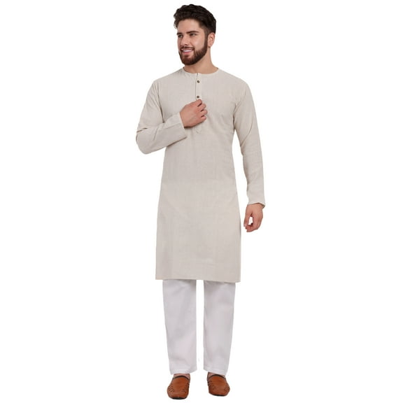 SKAVIJ Men's Cotton 2 Piece Set Casual Henley Shirts with Trouser Round Neck Long Sleeve Regular Outfit (X-Large,Offwhite)