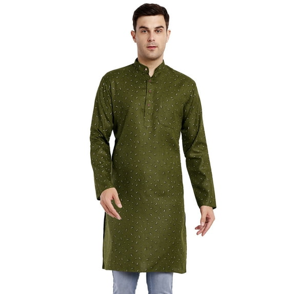 SKAVIJ Men's Cotton Longline Henley Printed Shirt Long Sleeve Mandarin Collar Hippie Casual Beach T Shirts