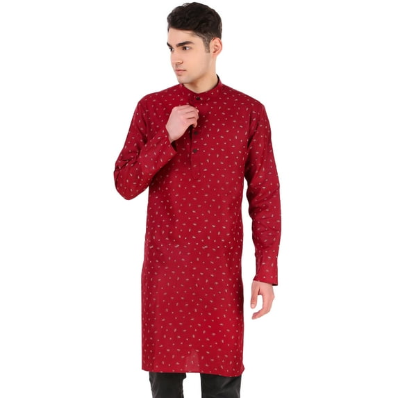 SKAVIJ Men's Cotton Longline Henley Printed Shirt Long Sleeve Mandarin Collar Hippie Casual Beach T Shirts