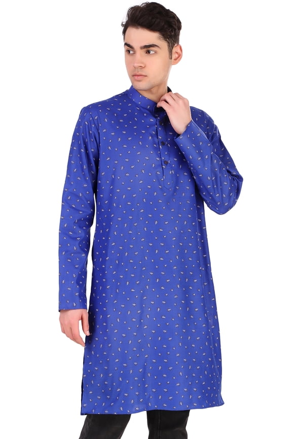 Men's Cotton Longline Henley Printed Shirt Long Sleeve Mandarin Collar Hippie Casual Beach T Shirts