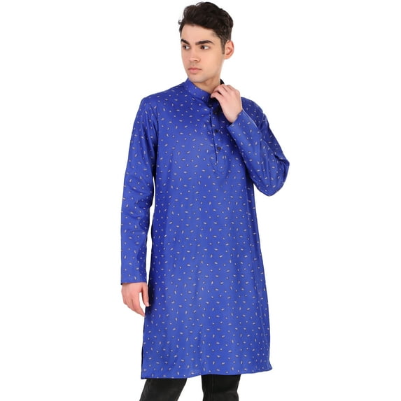 SKAVIJ Men's Cotton Longline Henley Printed Shirt Long Sleeve Mandarin Collar Hippie Casual Beach T Shirts