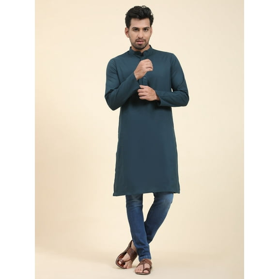 SKAVIJ Men's Cotton Longline Henley Shirt Long Sleeve Mandararin Collar Hippie Casual Beach T Shirts (2X-Large,Green)