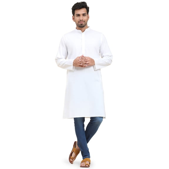 SKAVIJ Men's Cotton Longline Henley Shirt Long Sleeve Mandararin Collar Hippie Casual Beach T Shirts (2X-Large,White)