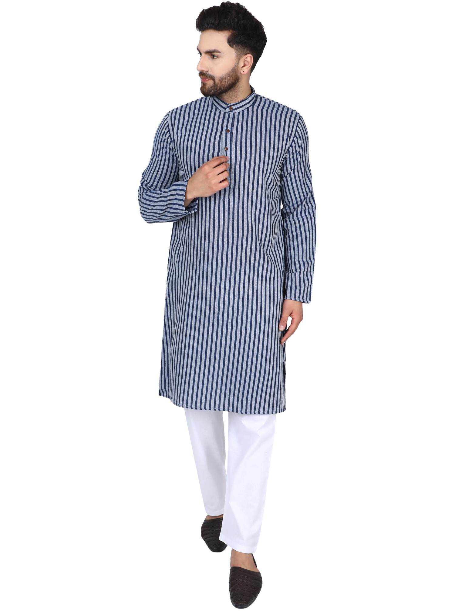 SKAVIJ Men's Handloom Cotton Henley Shirt Indian Long Sleeve Casual