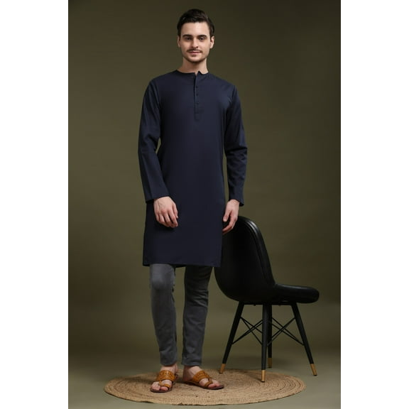 SKAVIJ Men's Handmade Cotton Longline Casual Henley Shirts Long Sleeve Round Neck Collar Summer Hippie T Shirts with Pocket