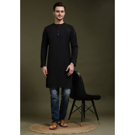 SKAVIJ Men's Handmade Cotton Longline Casual Henley Shirts Long Sleeve Round Neck Collar Summer Hippie T Shirts with Pocket