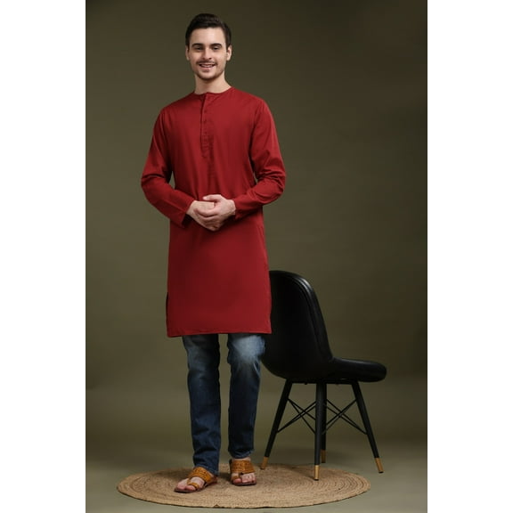 SKAVIJ Men's Handmade Cotton Longline Casual Henley Shirts Long Sleeve Round Neck Collar Summer Hippie T Shirts with Pocket