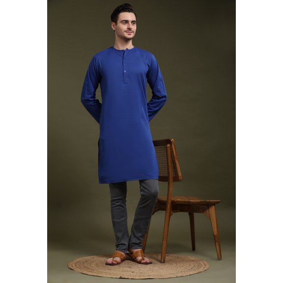 SKAVIJ Men's Handmade Cotton Longline Casual Henley Shirts Long Sleeve Round Neck Collar Summer Hippie T Shirts with Pocket