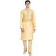 thumbnail image 1 of SKAVIJ Men's Kurta Pajama 2-Piece Set Art Silk Embroidered Party Wear Suit Beige S, 1 of 6