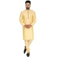 thumbnail image 1 of SKAVIJ Men's Kurta Pajama Set Art Silk Ethnic Wear Dress Beige L, 1 of 6
