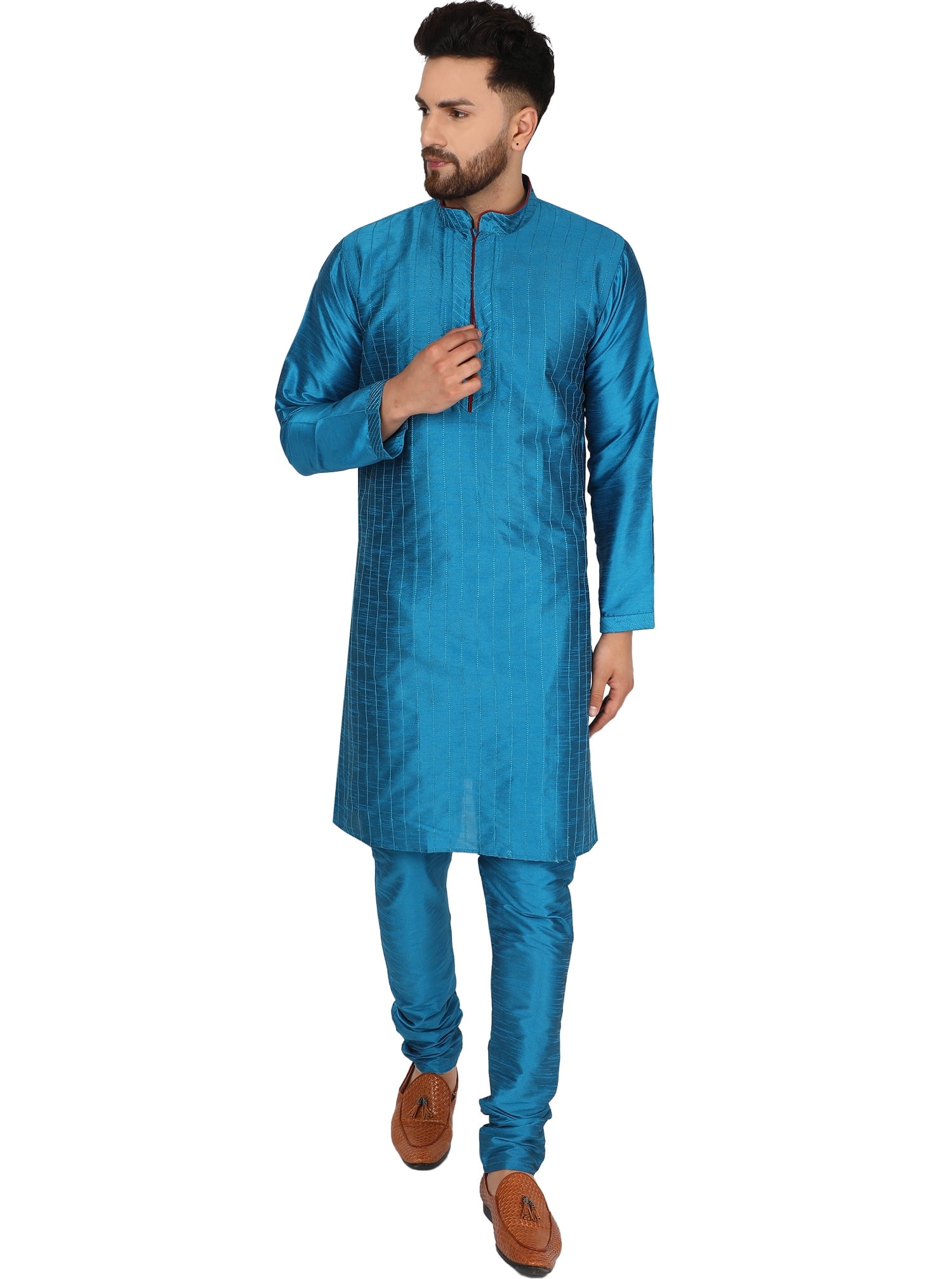 SKAVIJ Kurta Ensemble pyjama 3 pièces avec écharpe pour homme SKAVIJ Kurta Ensemble pyjama 3 pièces avec écharpe pour homme