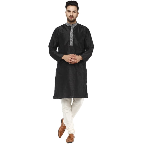 SKAVIJ Men's Kurta Pajama Set Embroidered Art Silk Party Dress Brown S